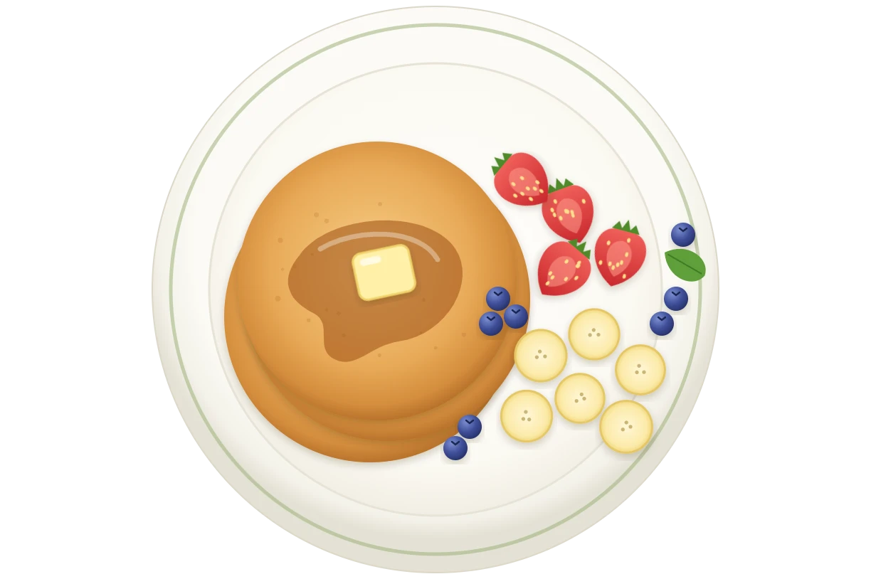 Pancakes with sliced fruit, shown as a representative breakfast