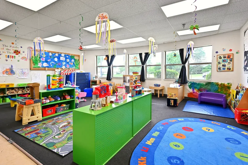 Preschool circle-time rug and learning centers in Island Lake