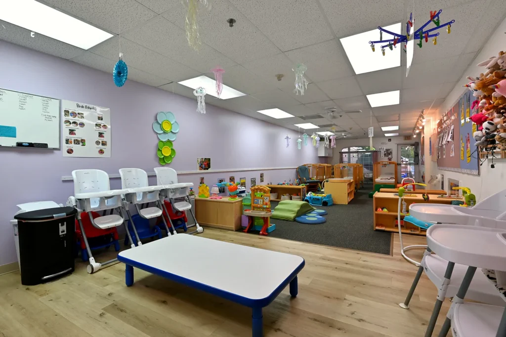 Infant room with high chairs for feeding time